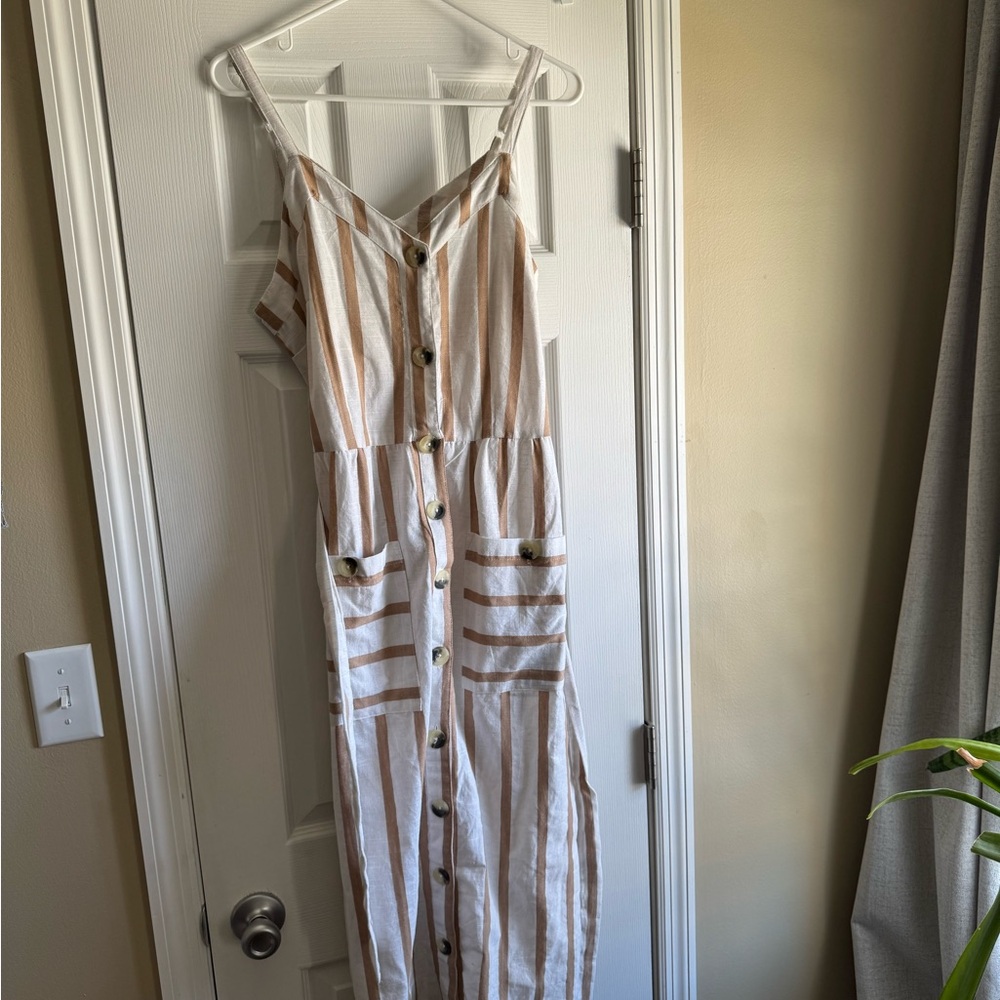 Cream and Brown Maxi Dress with Flowing Silhouette